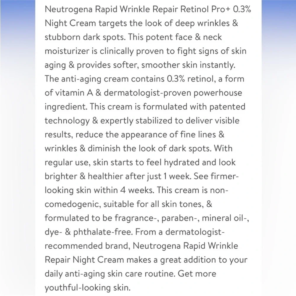 Neutrogena Rapid Wrinkle Repair Retinol Pro+ Night Moisturizer 1.7oz Skincare